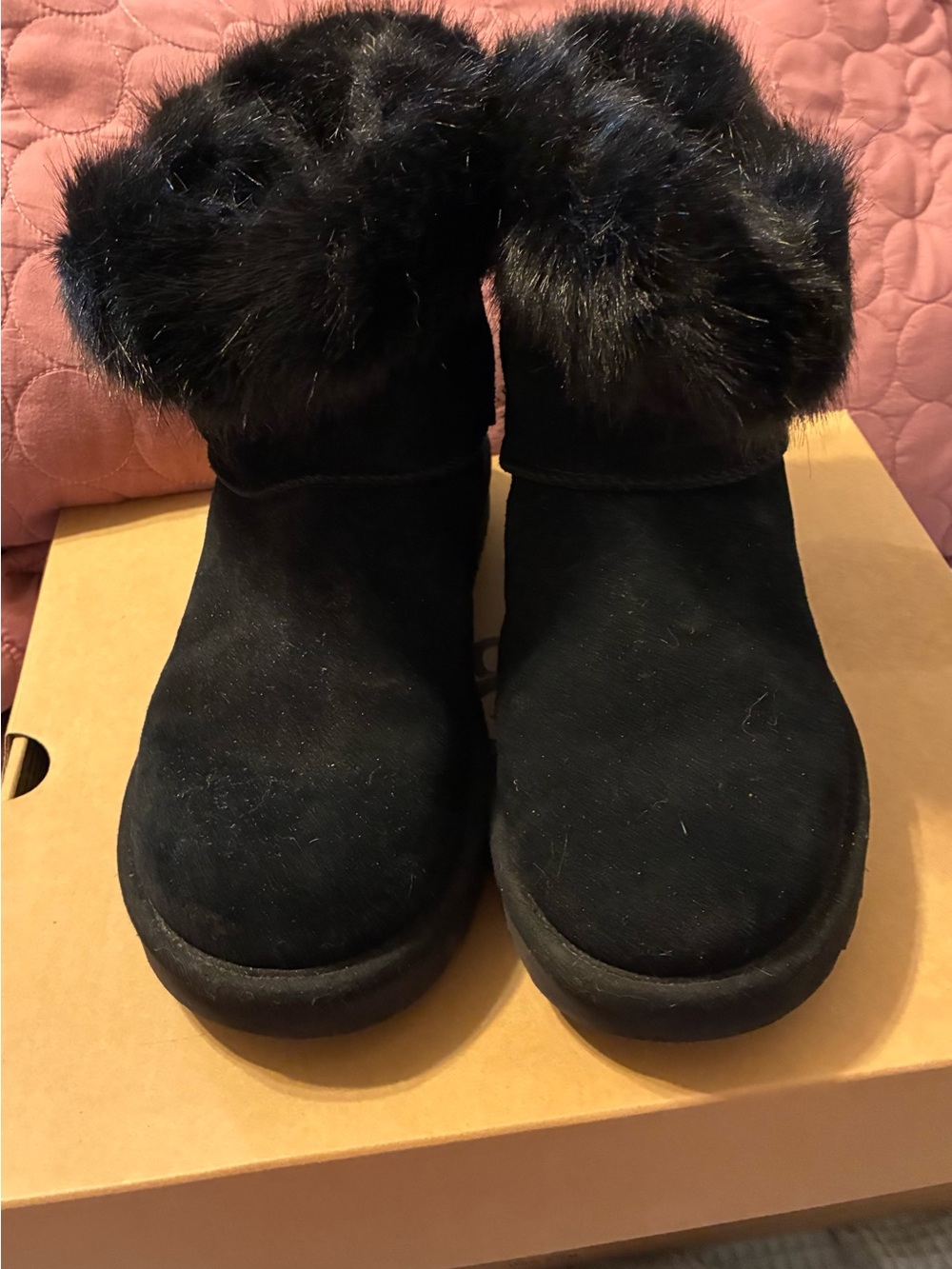 UGG Black Faux Fur Cuff Suede Winter Boots like new